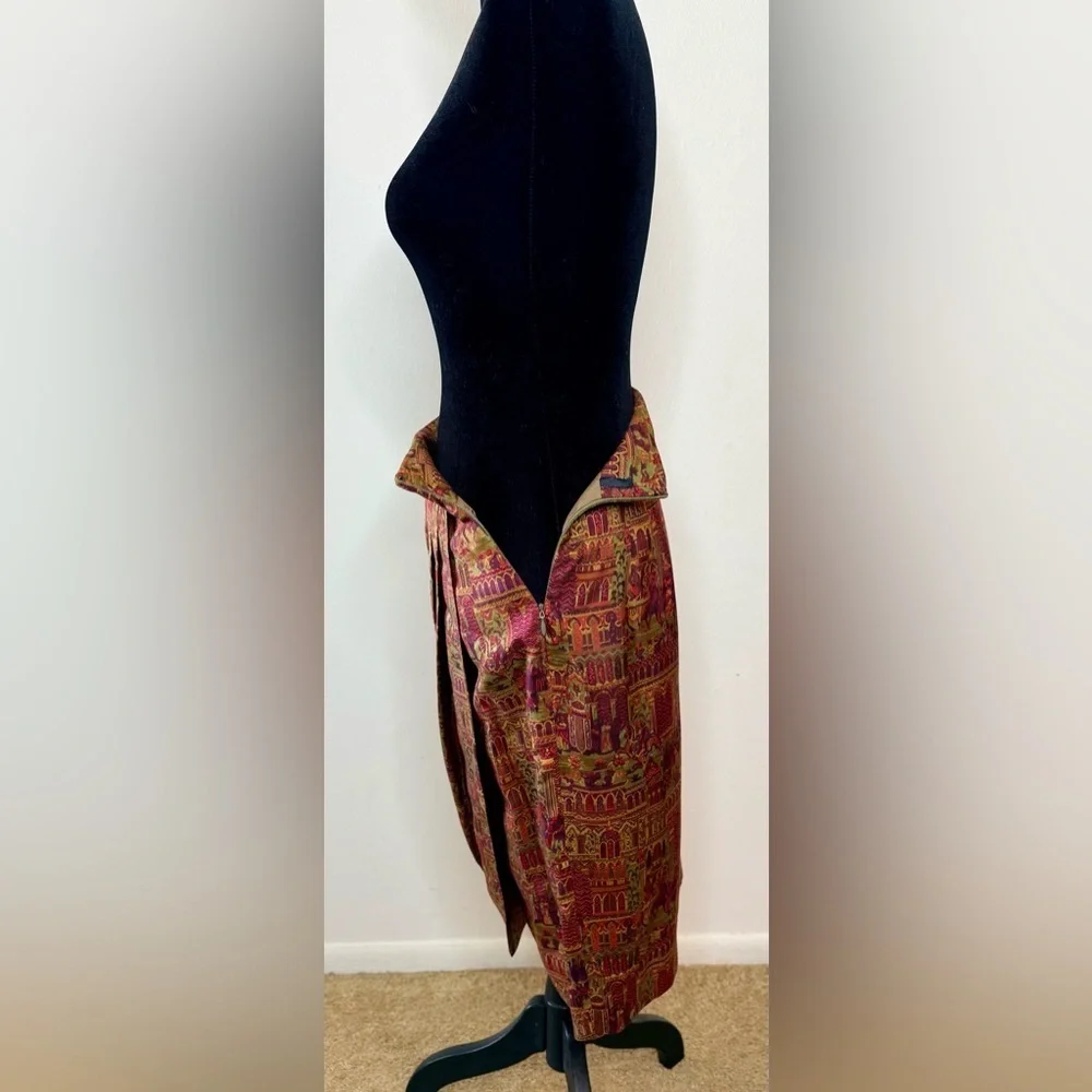 Vintage Linda Allard Ellen Tracy Silk Faux Wrap Skirt Persian Durbar Print 4 EUC